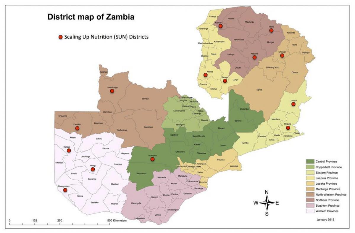 赞比亚地区更新的地图