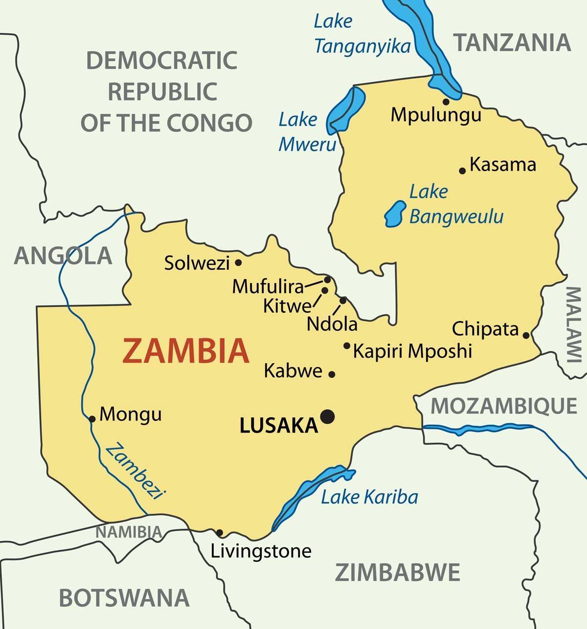 地图上的赞比亚基特韦